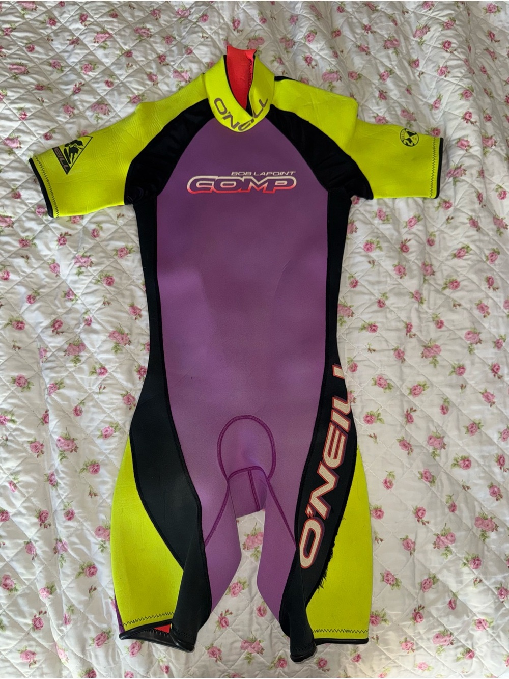O'Neill womens Short Sleeve One Piece Wetsuit - Purple & Neon Yellow